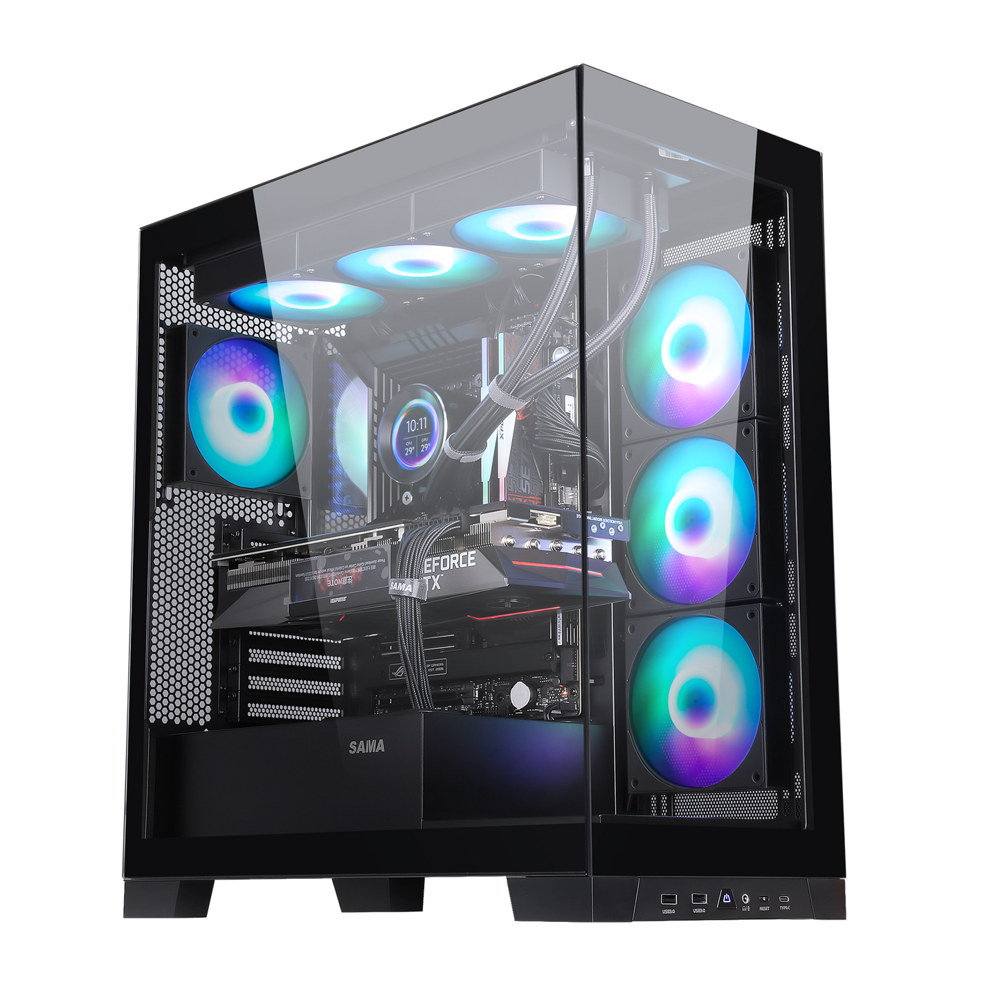 SAMA 4503 Tempered Glass Side Panel Mid Tower ATX Computer Gaming PC Case , 4 Addressable RGB Fans Pre-Installed, Support Back plug Motherboard