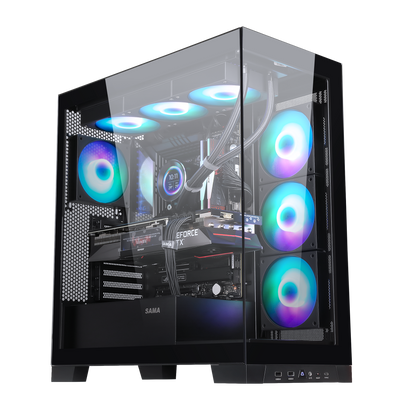 SAMA 4503 Tempered Glass Side Panel Mid Tower ATX Computer Gaming PC Case , 4 Addressable RGB Fans Pre-Installed, Support Back plug Motherboard