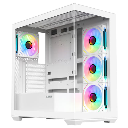 SAMA NEVIEW SV01 ATX Mid Tower Gaming Computer Case, Type-C Back-plug Motherboard PC Case, 4 ×120mm ARGB-Fans Pre-Installed