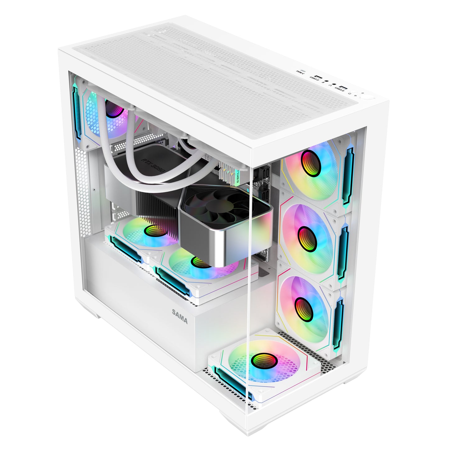 SAMA NEVIEW SV01 ATX Mid Tower Gaming Computer Case, Type-C Back-plug Motherboard PC Case, 4 ×120mm ARGB-Fans Pre-Installed