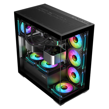 SAMA NEVIEW SV01 ATX Mid Tower Gaming Computer Case, Type-C Back-plug Motherboard PC Case, 4 ×120mm ARGB-Fans Pre-Installed