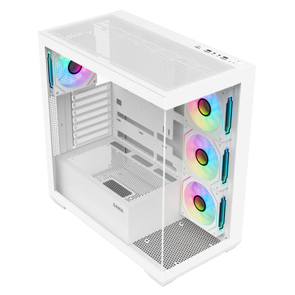 SAMA NEVIEW SV01 ATX Mid Tower Gaming Computer Case, Type-C Back-plug Motherboard PC Case, 4 ×120mm ARGB-Fans Pre-Installed