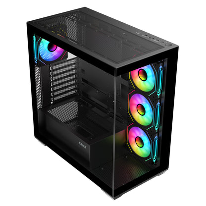 SAMA NEVIEW SV01 ATX Mid Tower Gaming Computer Case, Type-C Back-plug Motherboard PC Case, 4 ×120mm ARGB-Fans Pre-Installed