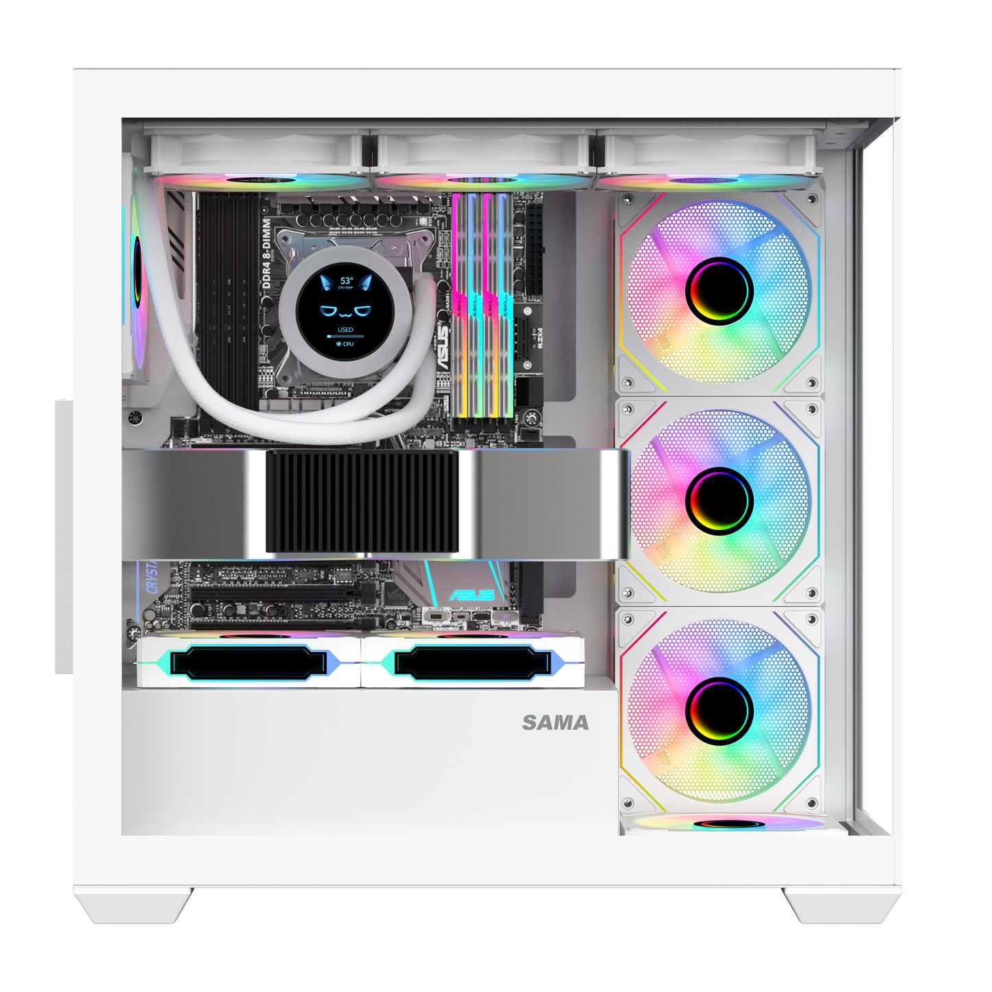 SAMA NEVIEW SV01 ATX Mid Tower Gaming Computer Case, Type-C Back-plug Motherboard PC Case, 4 ×120mm ARGB-Fans Pre-Installed