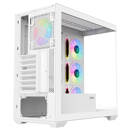 SAMA NEVIEW SV01 ATX Mid Tower Gaming Computer Case, Type-C Back-plug Motherboard PC Case, 4 ×120mm ARGB-Fans Pre-Installed