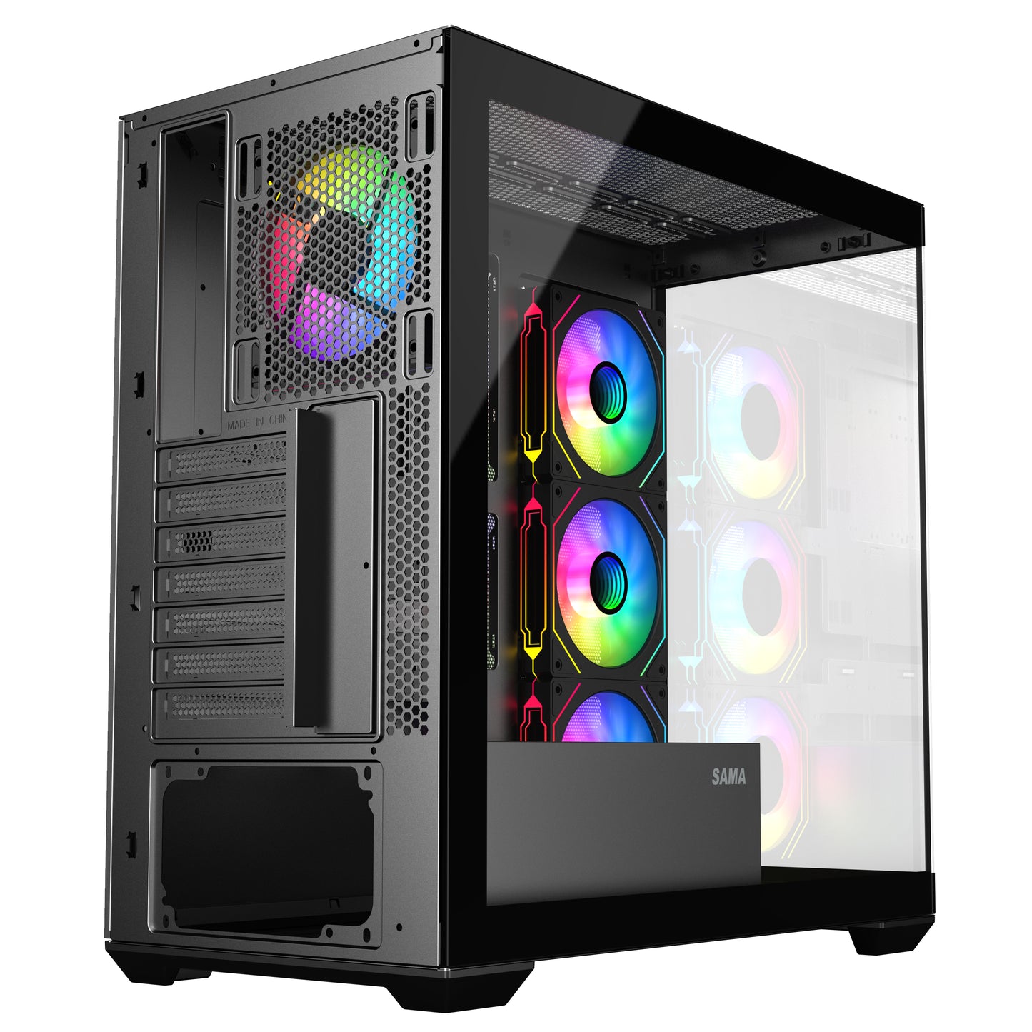 SAMA NEVIEW SV01 ATX Mid Tower Gaming Computer Case, Type-C Back-plug Motherboard PC Case, 4 ×120mm ARGB-Fans Pre-Installed