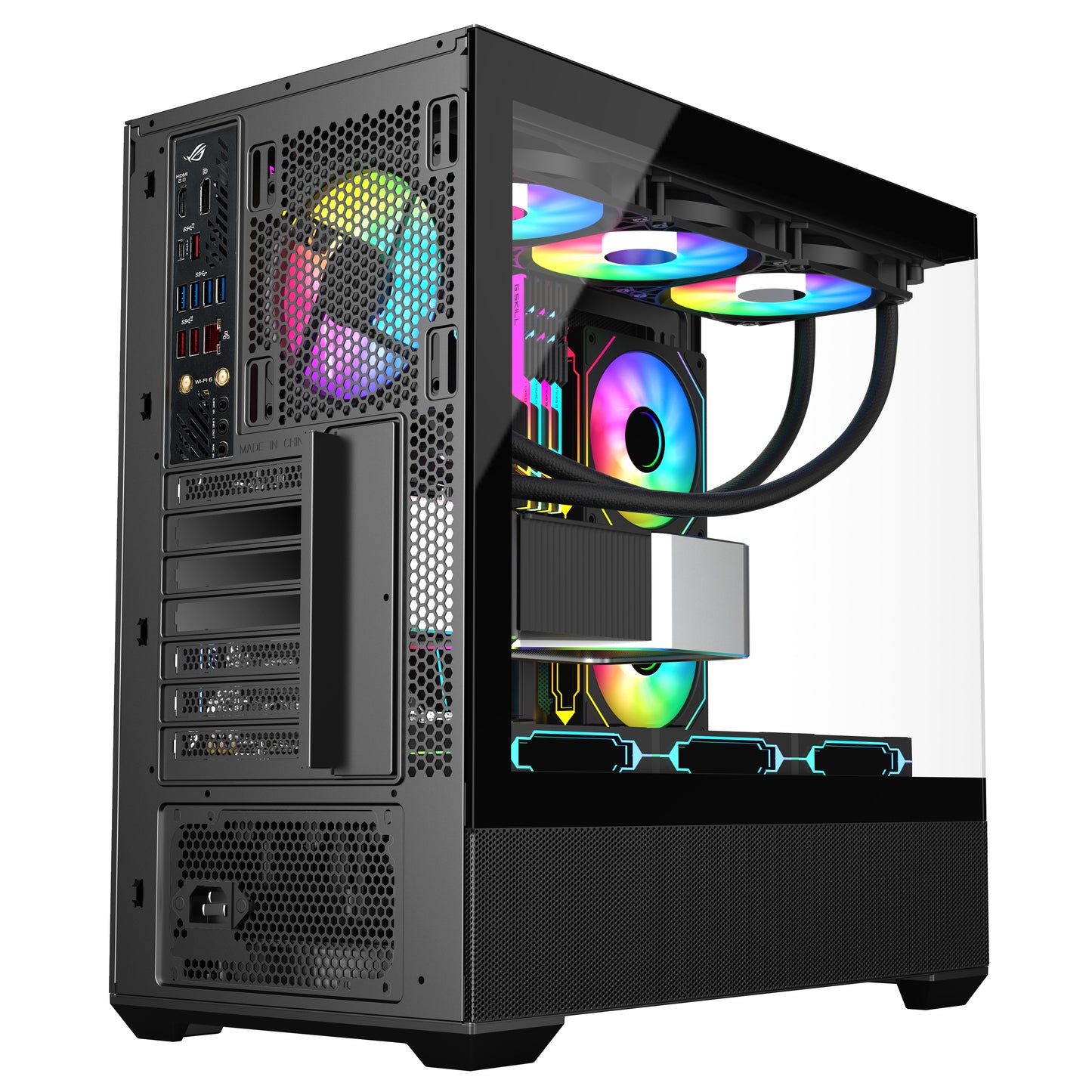 SAMA SV02 ATX Computer Gaming PC Case Mid Tower White with 3 ARGB Fans Pre-Installed, Tempered Glass Transparent Side Panel, Top I/O Ports Design