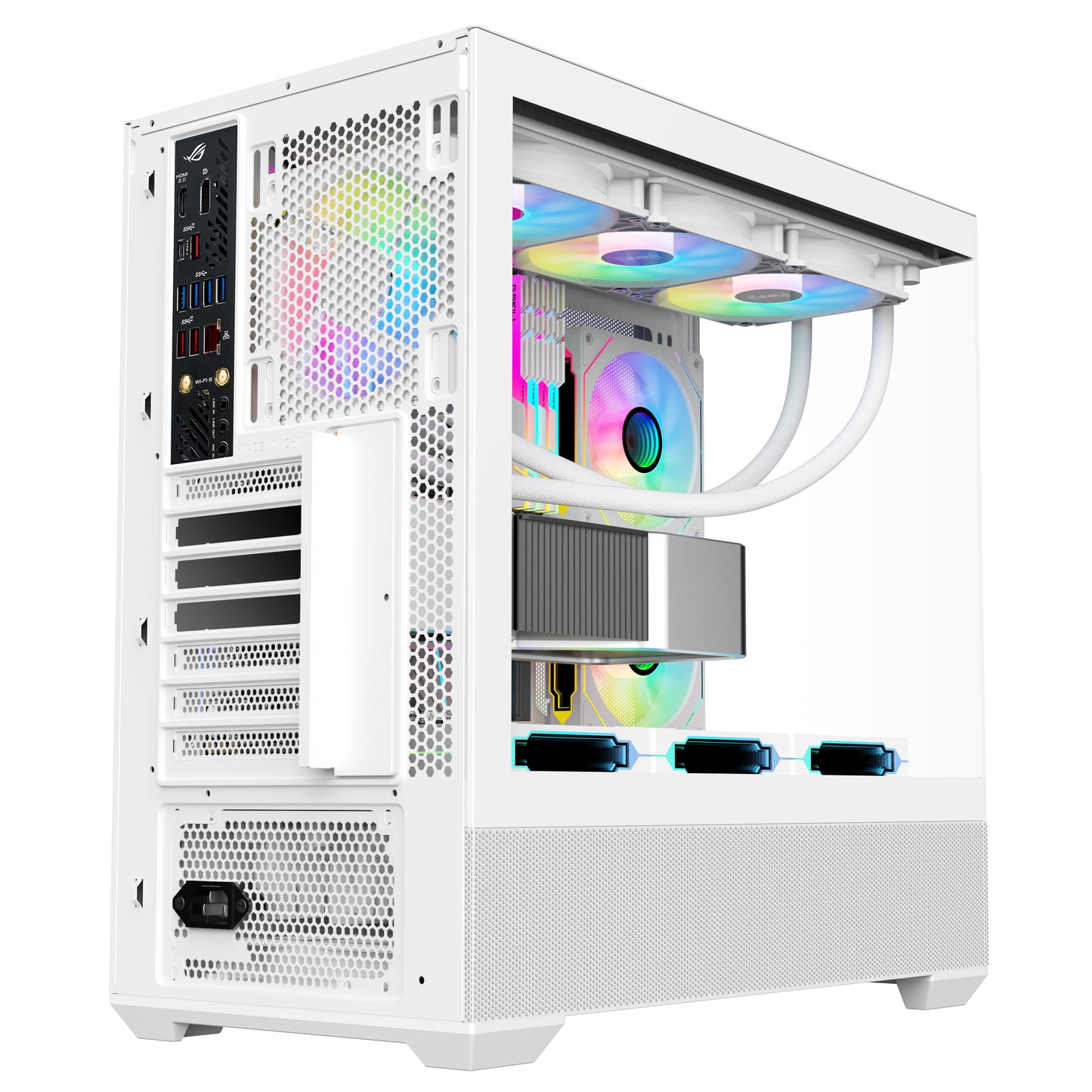 SAMA SV02 ATX Computer Gaming PC Case Mid Tower White with 3 ARGB Fans Pre-Installed, Tempered Glass Transparent Side Panel, Top I/O Ports Design