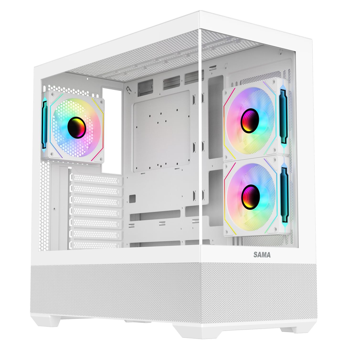 SAMA SV02 ATX Computer Gaming PC Case Mid Tower White with 3 ARGB Fans Pre-Installed, Tempered Glass Transparent Side Panel, Top I/O Ports Design