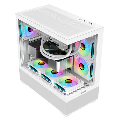 SAMA SV02 ATX Computer Gaming PC Case Mid Tower White with 3 ARGB Fans Pre-Installed, Tempered Glass Transparent Side Panel, Top I/O Ports Design