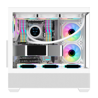 SAMA SV02 ATX Computer Gaming PC Case Mid Tower White with 3 ARGB Fans Pre-Installed, Tempered Glass Transparent Side Panel, Top I/O Ports Design