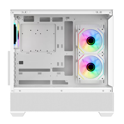 SAMA SV02 ATX Computer Gaming PC Case Mid Tower White with 3 ARGB Fans Pre-Installed, Tempered Glass Transparent Side Panel, Top I/O Ports Design