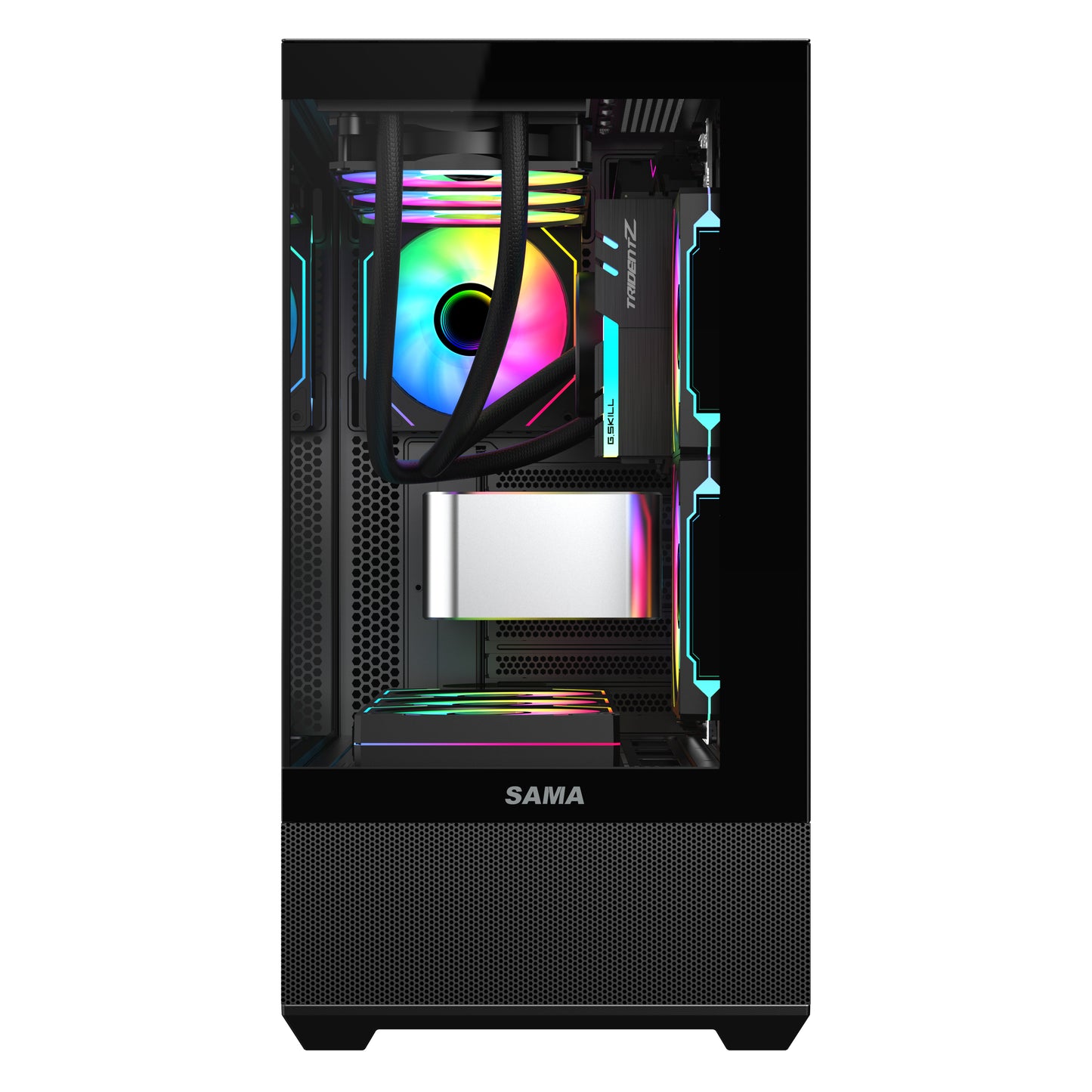 SAMA SV02 ATX Computer Gaming PC Case Mid Tower White with 3 ARGB Fans Pre-Installed, Tempered Glass Transparent Side Panel, Top I/O Ports Design