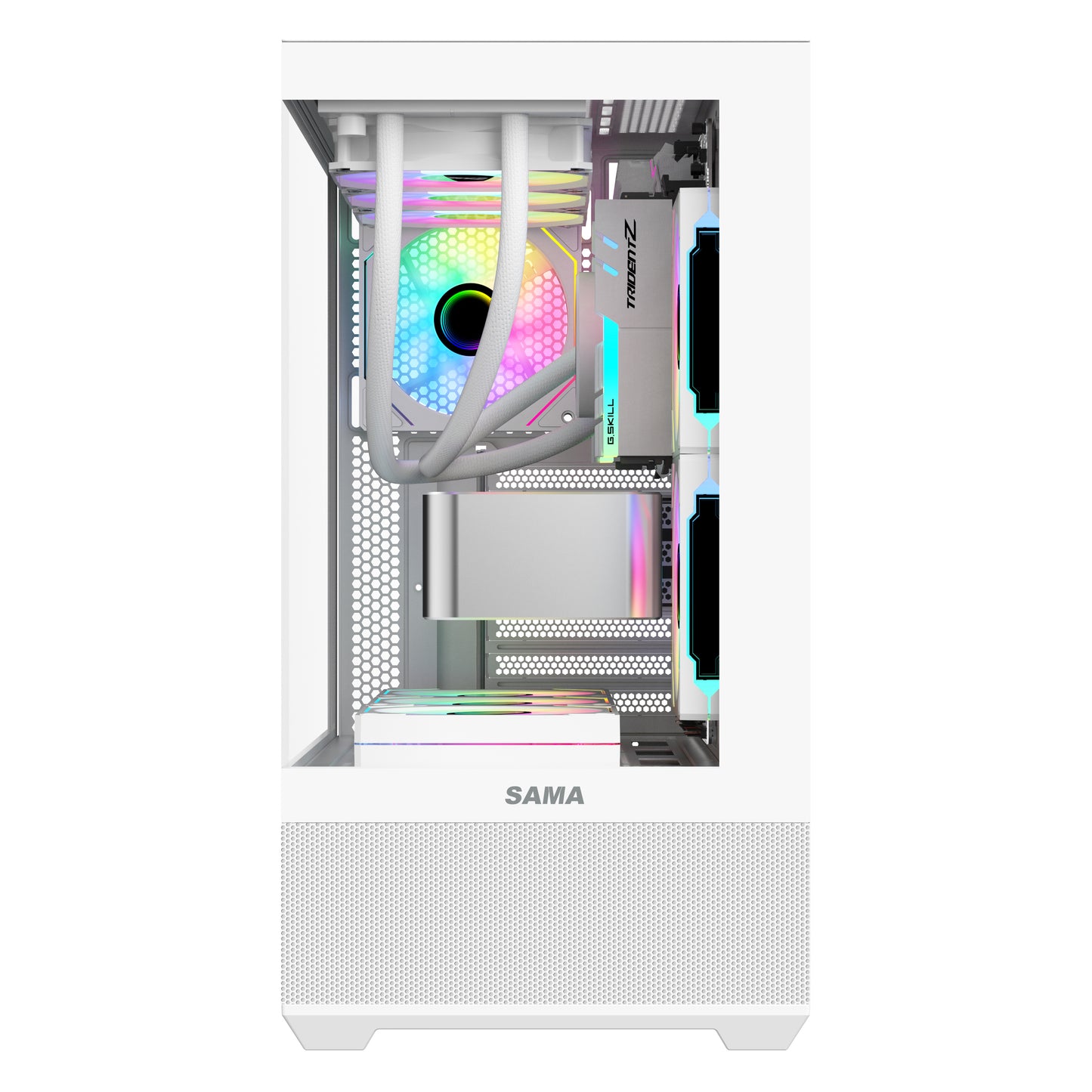 SAMA SV02 ATX Computer Gaming PC Case Mid Tower White with 3 ARGB Fans Pre-Installed, Tempered Glass Transparent Side Panel, Top I/O Ports Design