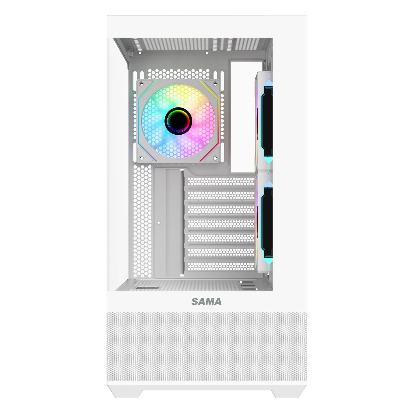 SAMA SV02 ATX Computer Gaming PC Case Mid Tower White with 3 ARGB Fans Pre-Installed, Tempered Glass Transparent Side Panel, Top I/O Ports Design