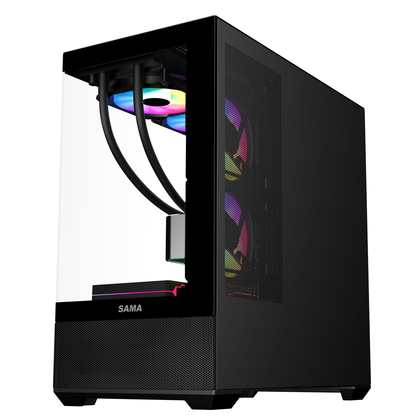 SAMA SV02 ATX Computer Gaming PC Case Mid Tower White with 3 ARGB Fans Pre-Installed, Tempered Glass Transparent Side Panel, Top I/O Ports Design