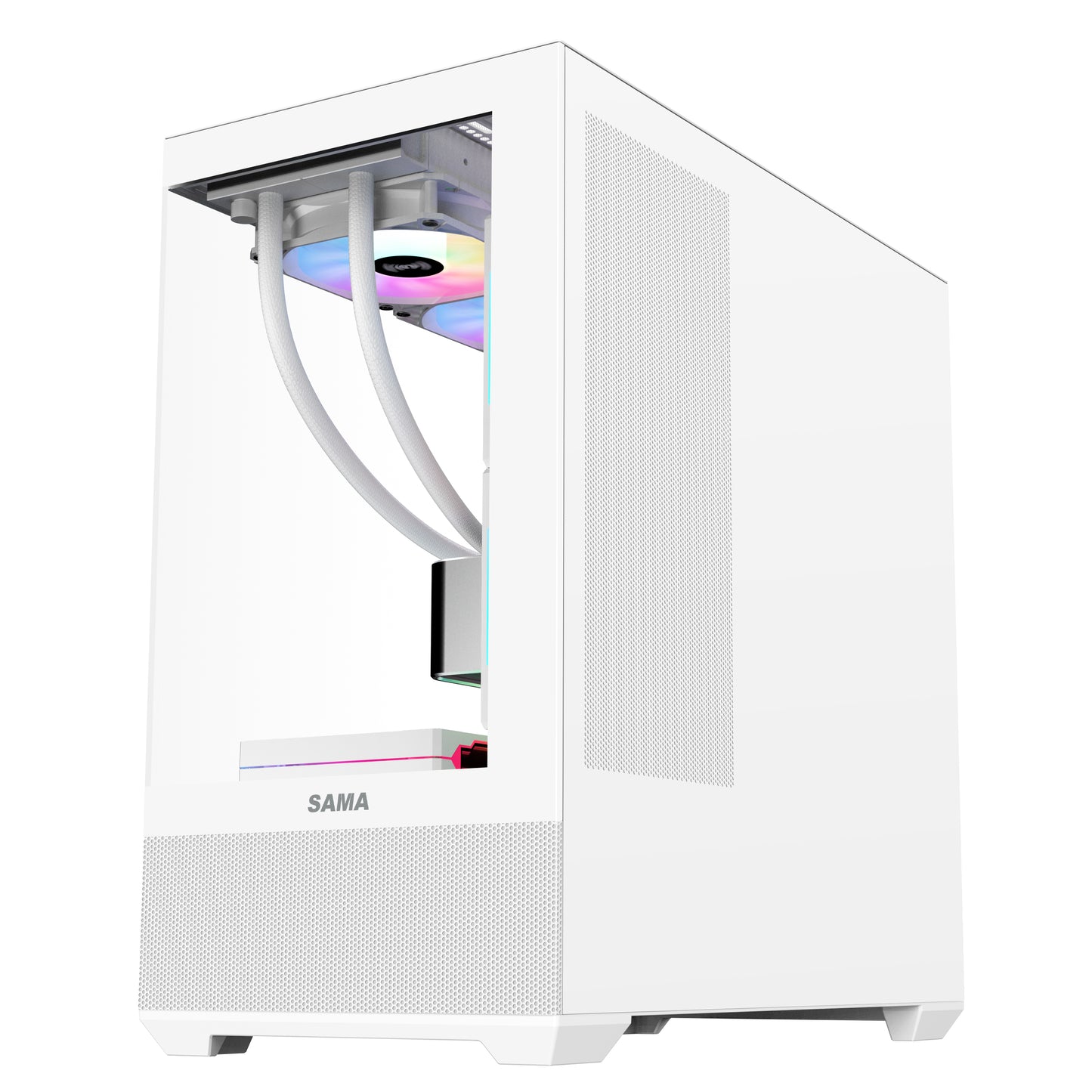 SAMA SV02 ATX Computer Gaming PC Case Mid Tower White with 3 ARGB Fans Pre-Installed, Tempered Glass Transparent Side Panel, Top I/O Ports Design