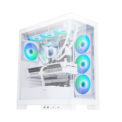 SAMA 4503 Tempered Glass Side Panel Mid Tower ATX Computer Gaming PC Case , 4 Addressable RGB Fans Pre-Installed, Support Back plug Motherboard