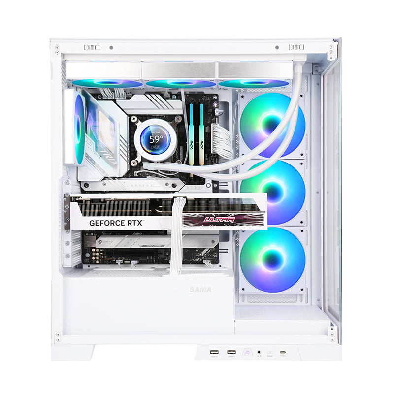 SAMA 4503 Tempered Glass Side Panel Mid Tower ATX Computer Gaming PC Case , 4 Addressable RGB Fans Pre-Installed, Support Back plug Motherboard