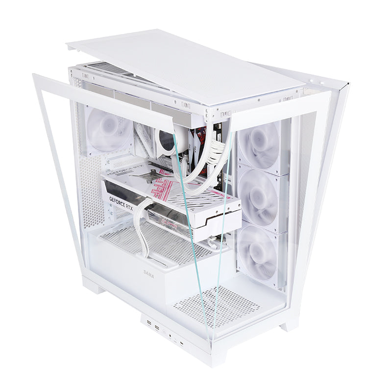 SAMA 4503 Tempered Glass Side Panel Mid Tower ATX Computer Gaming PC Case , 4 Addressable RGB Fans Pre-Installed, Support Back plug Motherboard